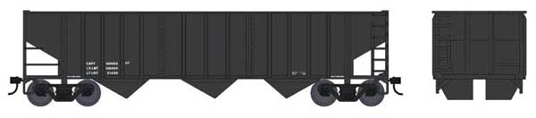 PREORDER Bowser 43442 HO 70-Ton 14-Panel 3-Bay Hopper - Ready to Run -- Dimensional Data (black)