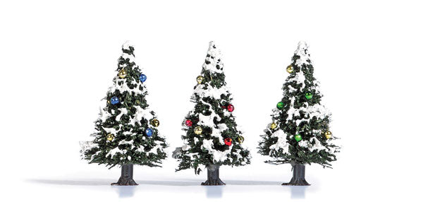 Busch Gmbh & Co Kg 6464 Snow-Covered Christmas Trees w/Ornaments -- 9/16"  4cm pkg(3), All Scales