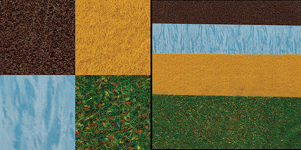 Busch Gmbh & Co Kg 7175 Scenery Mat & Sheet Set -- 1 Each: Water, Field, Harrowed Field & Meadow 12-3/16 x 8-1/2" 31 x 21.5cm, All Scales