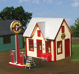 American Model Builders 492 All-American Gas Station - LASERkit(R) -- Kit - 4-1/2 x 3 x 4" 11.4 x 7.6 x 10.1cm, O Scale