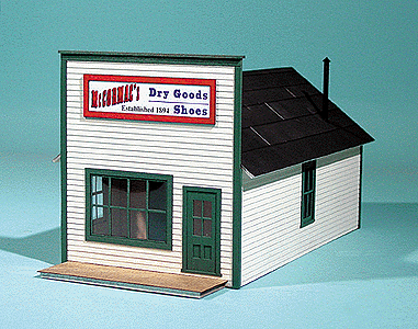 American Model Builders 693 McCormac's Dry Goods (False Front Building: Laser-Cut Wood Kit) -- 3 x 1-3/8 x 1-3/4" 7.6 x 3.5 x 4.5cm, N Scale