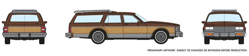 Rapido HO Chevrolet Caprice Wagon: Brown Woodie, Detail Variations: Caprice nameplate, Station wagon body, Chrome trim and wire spoke rims