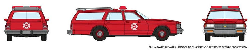 Rapido 800011 HO Chevrolet Impala Wagon: Fire Chief, Detail Variations: Impala nameplate, Station wagon body, "Dog dish" hub caps, Code 3 light bar