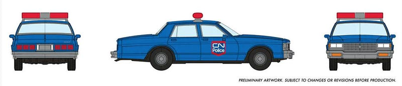 Rapido HO Chevrolet Impala Sedan: CN Police, Detail Variations: Impala nameplate, Sedan body, "Dog dish" hub caps, Federal Aerodynic light bar