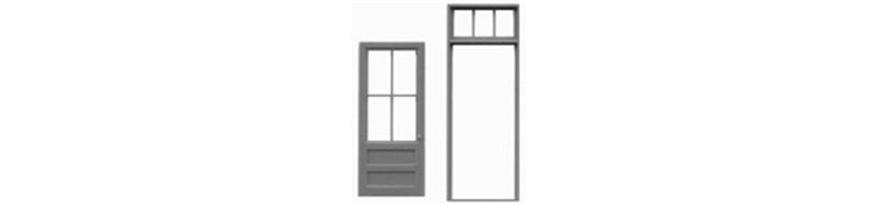 Tichy Train Group 8118 4-Lite Factory Door w/3-Lite Transom & Separate Masonry Frame - 3 Sets -- Scale 39 x 92" - Fits .5 x 1.35" Opening, HO Scale