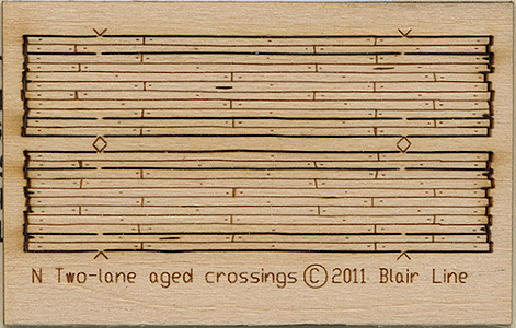 Blair Line 20 Wood Grade Crossing - Kit -- Laser-Cut Wood Kit - Rough-Cut Two Lane pkg(2) 1-13/16" Long, N Scale