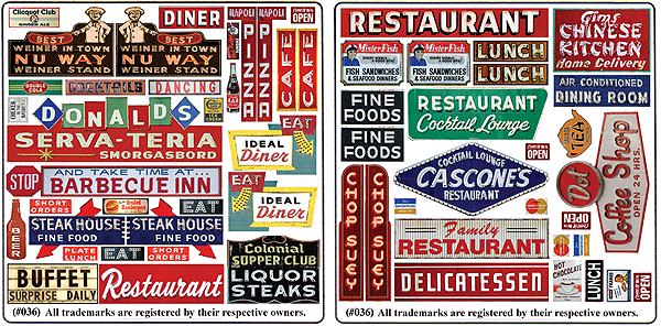 Blair Line 36 Printed Storefront & Advertising Signs -- Restaurant & Cafe Signs, N Scale