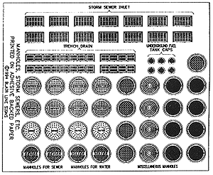 Blair Line 162 Manhole Covers & Storm Drains -- Printed on Adhesive Backed Paper, HO Scale