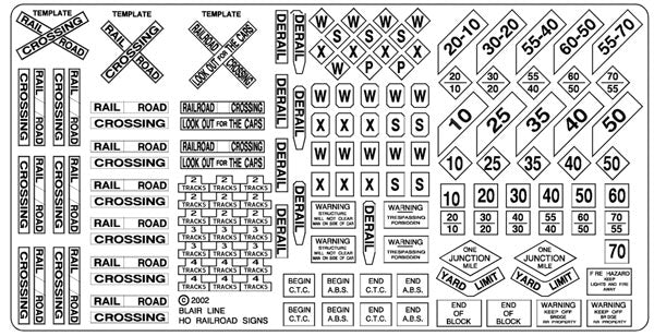 Blair Line 101 Highway Signs -- Railroad Signs 1900-Present (black, white), HO Scale