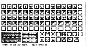 Blair Line 108 Highway Signs -- US Highway Route Markers 1950s-Present (black, white), HO Scale