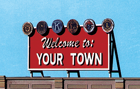 Blair Line 1528 Laser-Cut Wood Billboards - Small for Z, N & HO -- Welcome to Yourtown 2.1 x 1.25", A Scale