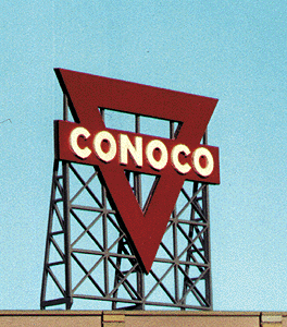 Blair Line 1515 Laser-Cut Wood Billboards - Small for Z, N & HO -- Conoco - 1-7/8 x 2-1/8" 4.8 x 5.4cm, A Scale