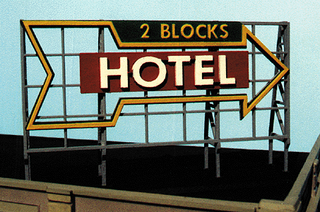 Blair Line 1517 Laser-Cut Wood Billboards - Small for Z, N & HO -- Hotel 2 Blocks [To the Right], A Scale