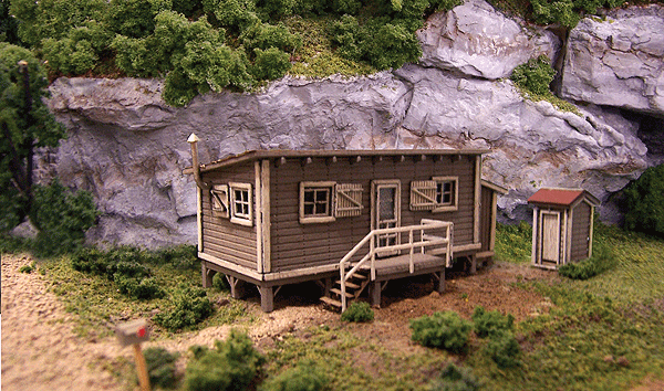 Blair Line 1000 Joe's Cabin w/Outhouse -- Kit - Cabin: 2-3/8 x 1-1/4" Outhouse 3/8 x 3/8", N Scale