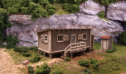 Blair Line 2000 Joe's Cabin w/Outhouse -- Kit - Cabin: 4-1/4 x 2-5/16" 10.8 x 5.9cm; Outhouse: 5/8 x 5/8" 1.6 x 1.6cm, HO Scale