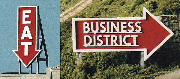 Blair Line 2532 Laser-Cut Wood Billboard Kits - Large for HO, S & O -- Eat & Business District (1 Each of 2 Signs) 3-5/8 x 2-1/8", A Scale