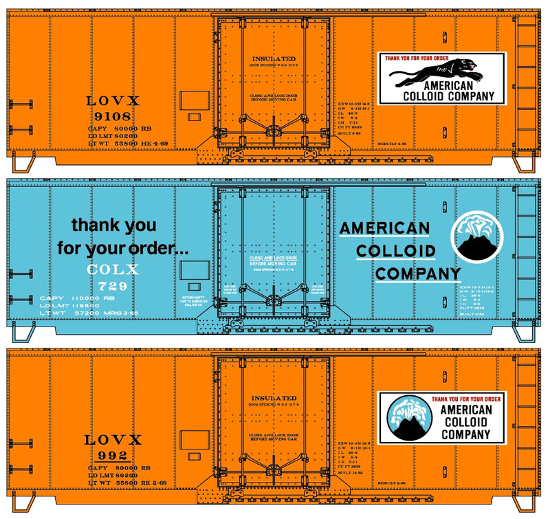 Accurail 8141 American Colloid Company Insulated Steel Boxcar 3-Car Set, HO