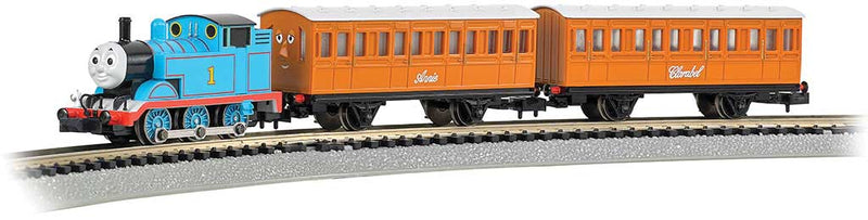 Bachmann 24028 Thomas with Annie and Clarabel Train Set - Standard DC - Thomas and Friends(TM -- Thomas the Tank Engine, 2 Cars, E-Z Track Circle, Controller and Instructions, N Scale