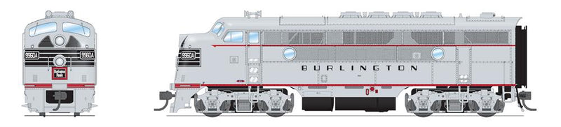 BLI 8162 EMD F3 A/B, CBQ 9960A/9960B, Aluminum w/ Black Nose Stripes, A-unit Paragon4 Sound/DC/DCC, Unpowered B-unit, HO