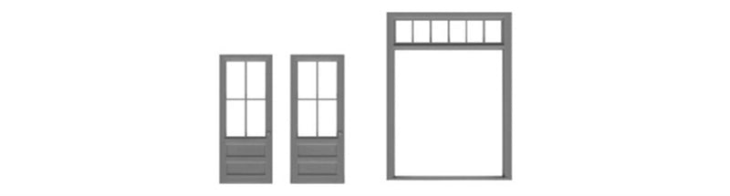 Tichy Train Group 8189 4-Lite Double Door w/Separate Frame w/6-Lite Transom pkg(2) -- Scale 39 x 92" (Fits .965 x 1.36" Opening), HO Scale