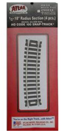 Atlas Model Railroad Co. 834  C100 1/2 18' RADIUS 4pc, HO