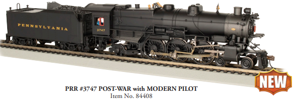 Bachmann 84408 K4 4-6-2 Pacific - WowSound(R) and DCC - Spectrum(R) -- Pennsylvania Railroad 3747 (Post-War, Modern Pilot, black, graphite), HO