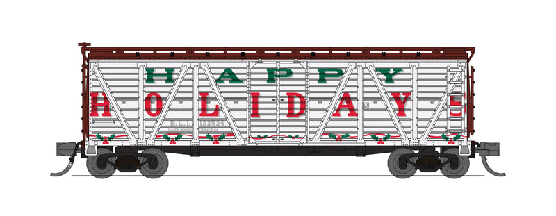 BLI 8475 40' Wood Stock Car, Holiday Season Theme, "Happy Holidays", Holiday Sounds, N