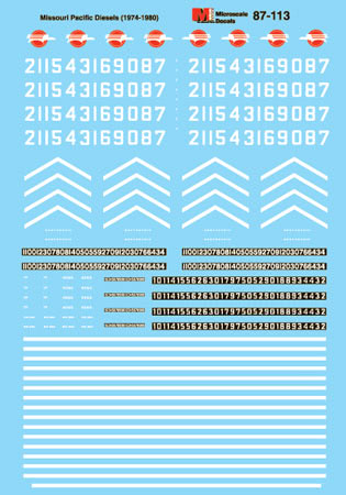 Microscale Industries 60-113 Railroad Decal Set - Missouri Pacific -- Hood Unit Diesels 1970-80, N Scale