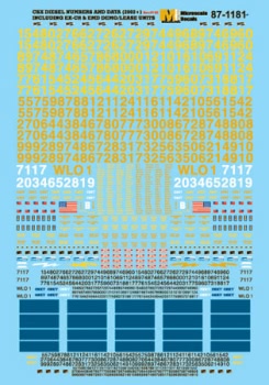 Microscale Industries 87-1181 CSX Transportation - CSX -- Diesel Numbers (Light & Dark Yellow) & Data, HO Scale