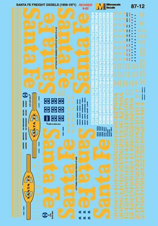 Microscale Industries 87-12 Atchison, Topeka & Santa Fe - ATSF -- Freight Diesels (blue & yellow scheme) 1959-1971, HO Scale