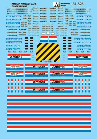Microscale Industries 87-525 Amtrak - AMTK -- Amfleet Passenger Cars (Phase III), HO Scale