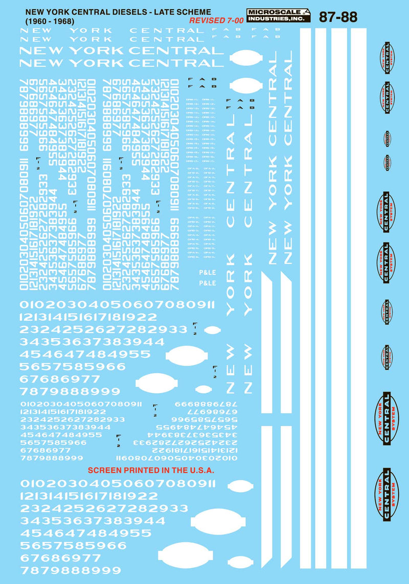 Microscale 87-88 Ho, New York Central, Diesels, 1960-1968