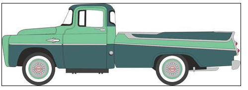 Oxford Diecast 553-87DP57003  1957-1970 Dodge D100 Sweptside Pickup - Assembled -- Forest Green, Misty Green, HO