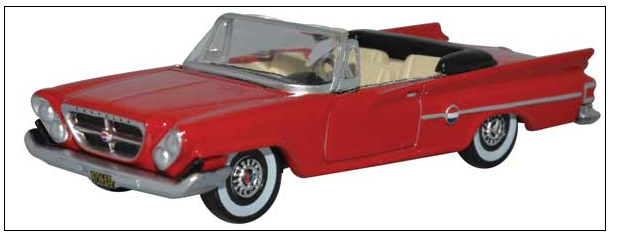 Oxford Diecast 553-87CC61001 1961 Chrysler 300 Convertible - Assembled -- Top Down (Mardi Gras Red), HO