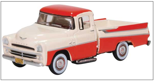 Oxford Diecast 553-87DP57001 1957 Dodge D100 Sweptside Pick Up Truck - Assembled -- Tropical Coral, Ivory, HO