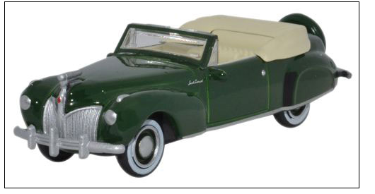 Oxford Diecast 553-87LC41002 1941 Lincoln Continental Convertible - Assembled -- Top Down (Spode Green), HO