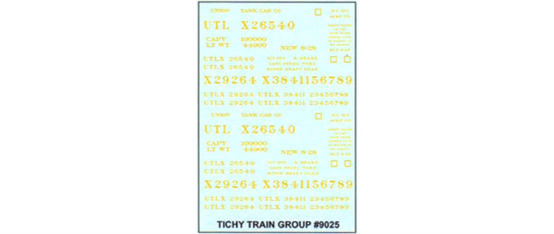 Tichy Train Group 90256 Railroad Decal Set -- UTLX for 36' 10,000-Gallon USRA Tank Cars (