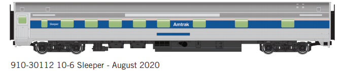 Walthers Mainline 910-30112 85' Budd 10-6 Sleeper - Ready to Run -- Amtrak (Phase IV, silver, wide blue, thin red and white stripes), HO