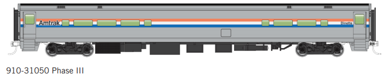 Walthers Mainline 910-31050 85' Horizon Food Service Car - Ready to Run -- Amtrak (Phase III, equal red, white, blue stripes), HO