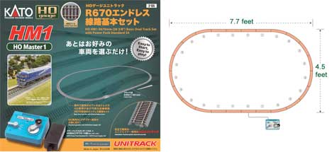 Kato USA 3-105 HM1 Basic Oval Set with Power Pack SX - Unitrack -- 4-1/2 x 7-3/4' Setup Size - 26-3/8" 67cm Radius Curves, HO
