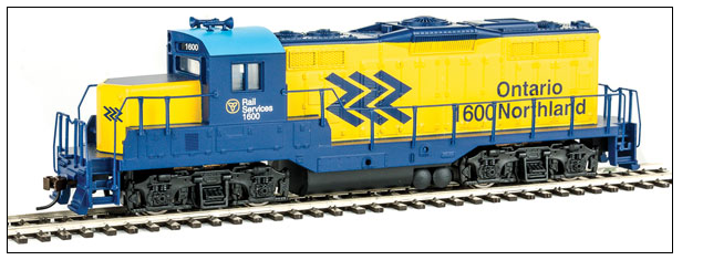 Walthers Trainline #931-456 EMD GP9M - Standard DC -- Ontario Northland #1600 (yellow, blue, Chevrons Logo), HO