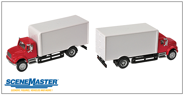 Walthers SceneMaster 949-11291 International(R) 4900 Single-Axle Box Van - Assembled -- Red Cab, White Body, HO