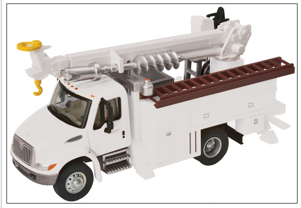 Walthers SceneMaster 949-11733 International(R) 4300 Utility Truck w/Drill - Assembled -- White w/Railroad Maintenance-of-Way Logo Decals, HO