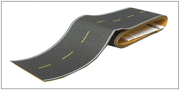 Walthers SceneMaster 949-1251 Flexible Self-Adhesive Paved Roadway -- Modern Highways (yellow dashed centerline, white edge markings), HO