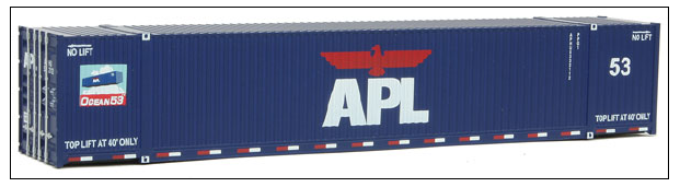 Walthers SceneMaster 949-8511 53' Singamas Corrugated-Side Container - Ready to Run, American President Lines blue,white,red,Lower Sill Stripes, HO
