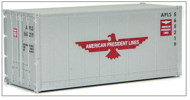 Walthers SceneMaster 949-8651 20' Smooth-Side Container - Ready to Run -- American President Lines (gray, red, white, Eagle Logo), HO