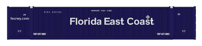 Kato 80054J 53' Intermodal Container 2-Pack - Assembled -- Florida East Coast (2020 Scheme, blue, white), N Scale