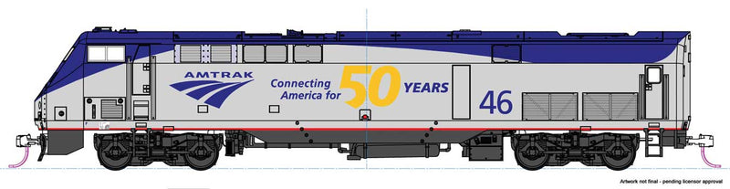 Kato USA 376112 GE P42 Genesis - Standard DC -- Amtrak 46 (50th Anniversary Scheme, Phase V Late, silver, blue, gray), HO