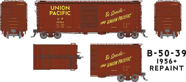 Rapido 154007A UP Class B-50-39 40' Boxcar - Ready to Run -- Union Pacific (1956 Repaint, Boxcar Red, Be Specific Slogan), HO