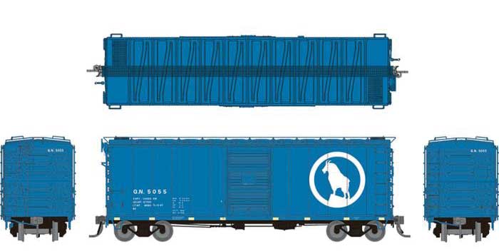 Rapido 155007A GN 40' 12-Panel Boxcar w/Late Improved Dreadnaught Ends - Ready to Run -- Great Northern (Big Sky Blue, white, Large Rocky Silhouette), HO